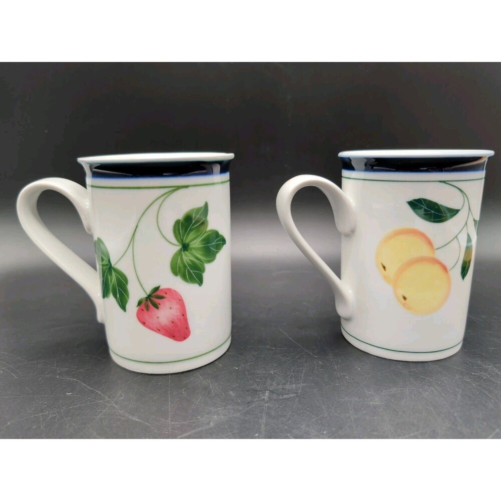 2 Dansk Teacup Coffee Mug 10oz Fruit Apple Strawberry Pattern